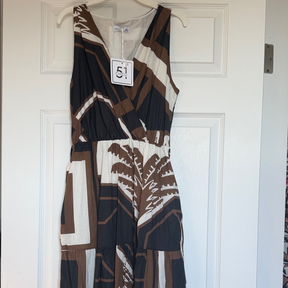 NWT Civico 51 Chic Brown and Black Geometric Dress size L